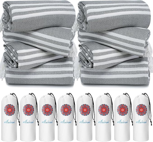 8 Pack Turkish Beach Towels Quick Dry Sand Free Soft Absorbent Extra Large XL Big Blanket Adult Oversized Bath Pool Swim Towel Lightweight Thin Fast Drying Compact No Sand Packable Vacation Essentials