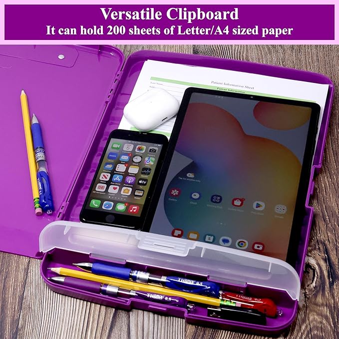 Think2Master Purple Plastic Storage Clipboard with Pencil Holder. | 25% Heavier & 25% Sturdier| Heavy Duty. Must Have for Nurses, Teachers & Classrooms.