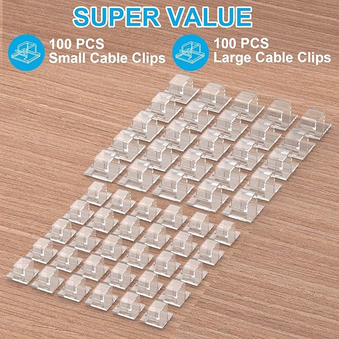 105 PCS Christmas Light Clips (Small & Large), Adhesive Hooks for Outdoor String Lights, Clear Cable Clips Wire Holder Cord Organizer for Patio, Porch Holiday Decor Cable Management