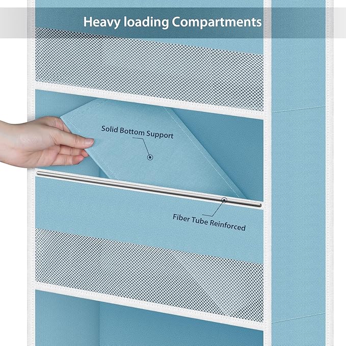 Univivi 6-Shelf Over Door Hanging Organizer Fabric Baby Door Storage with 5 Large Pockets and 3 Small PVC Pockets Wall Mount Hanging Storage Organizers for Baby Essential (Blue)