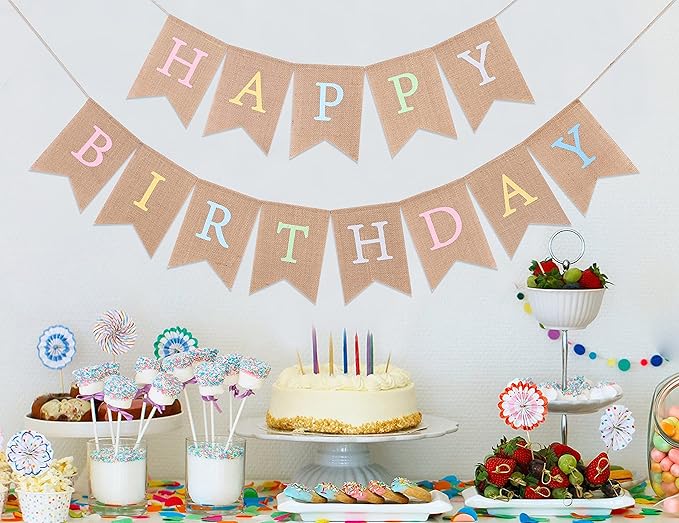 Rainbow Burlap Banner - Pastel Birthday Banner, Personalized 1st Birthday Decor, Photo Prop