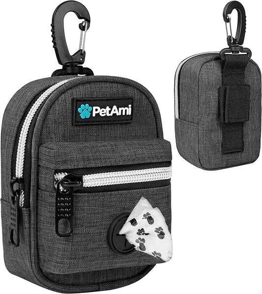 PetAmi Dog Poop Bag Holder for Leash, Dog Pet Waste Bag Dispenser For Poop With Clip, Doggy Puppy Walking Accessories Travel Camping, Dog Treat Pouch Supplies Must Have With Dog Bag Roll, Dark Gray