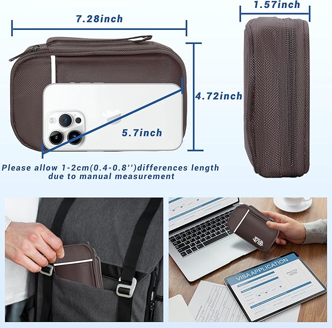 Electronics Organizer, Travel Cord Organizer Pouch, Portable Cable Organizer Bags, Waterproof Electronic Accessories Storage Case for Cables, Cords, Charger, Phone (Single Layer-Small-Brown)