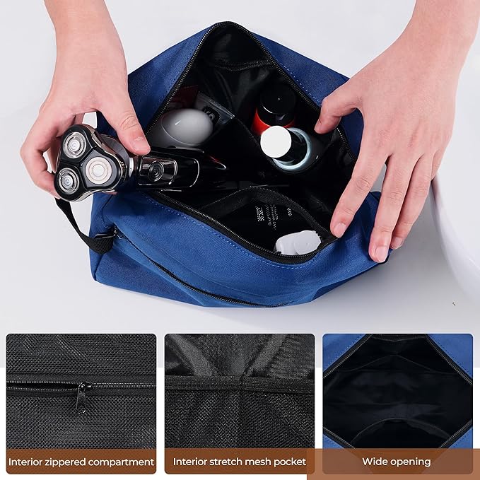 Elviros Travel Toiletry Bag for Women and Men,Lightweight Makeup Bag Hanging Dopp Kit with Shaving Compartment Cosmetic Organizer Large Tool Bag Travel Essentials,Gifts for Men(Large,Navy Blue)