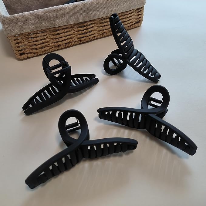 4.3 Inch Hair Claw Clips Large 4 Inch No Slip Big Black Matte Jaw Clip for Thin Fine and Medium Thick Hair Women, 4 Pack