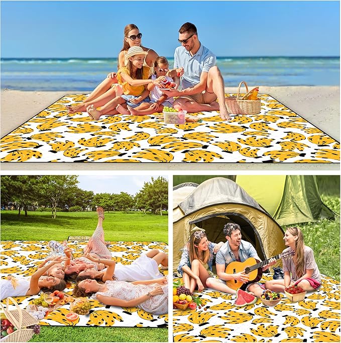 Picnic Blankets Waterproof Foldable, 78''*78'' Large Beach Blanket Waterproof Sandproof, Portable Outdoor Blanket for Camping, Beach, Grass, Park, Outdoor Essentials Must Haves-Bananas