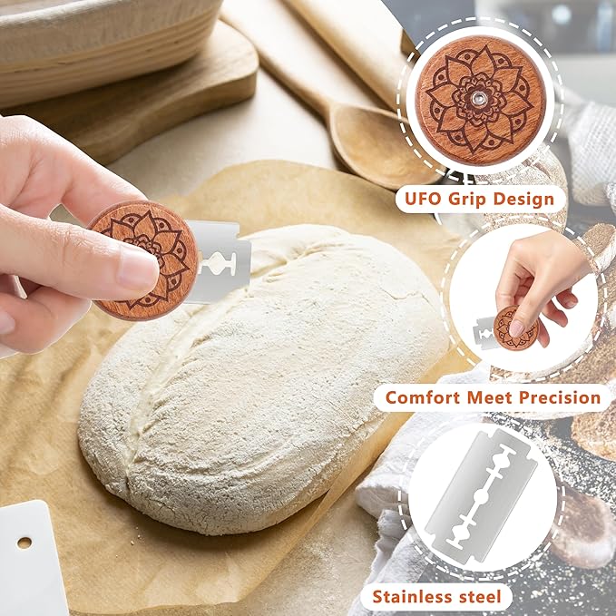 UFO Bread Lame Cutter for Homemade Sourdough,Bread Scorer Tool for Sourdough with 5 Blades and Case,Slashing Tool Bread Cutting Knife for Artisan Bread and Baguette Makers,Lotus-teal