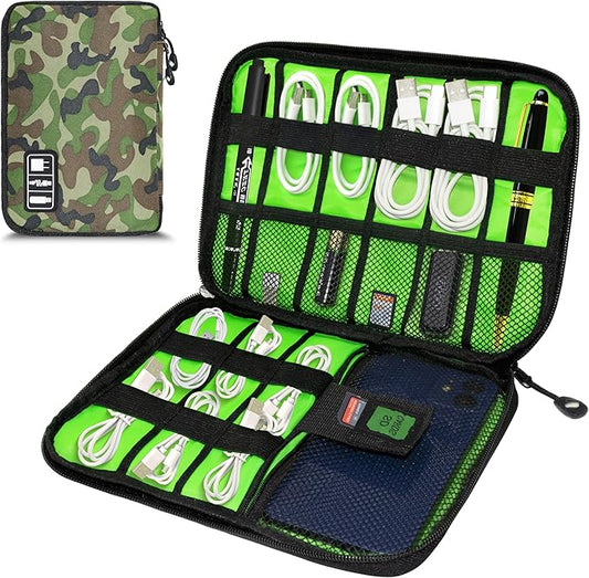 Electronics Organizer, Travel Cord Organizer Pouch, Portable Cable Organizer Bags, Travel Electronic Accessories Storage Case for Cables, Cords, Charger, Phone (Camouflage Green)