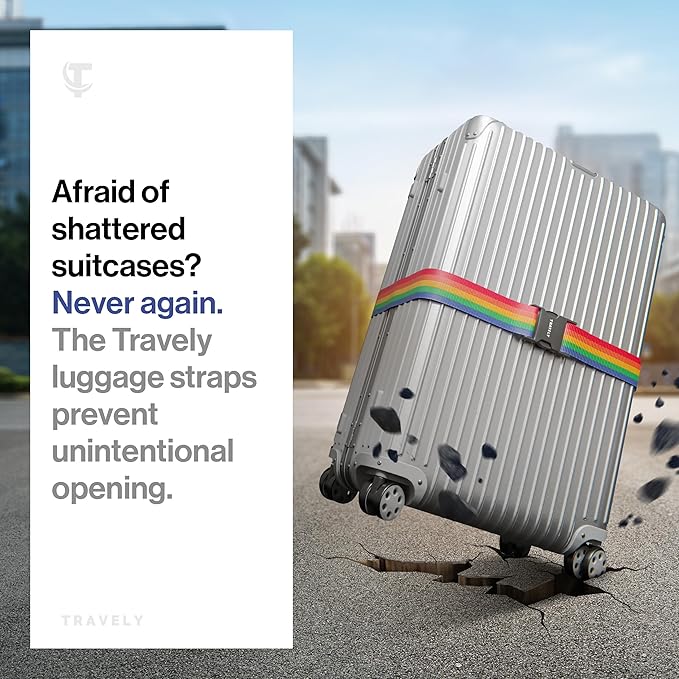 TRAVELY Luggage Straps - Particularly conspicuous & Secure - Incl. 4 Name Tags - Luggage Strap Ideal crosswise - [Set of 4]