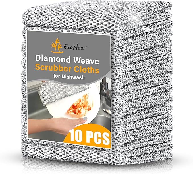 EcoNour 10-Pack Non-Scratch Wire Dishcloth | Multipurpose Thread Miracle Cleaning Cloths for Kitchen | Rust Removal Metal Wash Cloth | Quick Wire Dishwashing Rag | 3-Layer Reusable Scrub Cloth