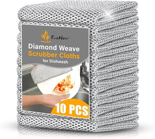 EcoNour 10-Pack Non-Scratch Wire Dishcloth | Multipurpose Thread Miracle Cleaning Cloths for Kitchen | Rust Removal Metal Wash Cloth | Quick Wire Dishwashing Rag | 3-Layer Reusable Scrub Cloth