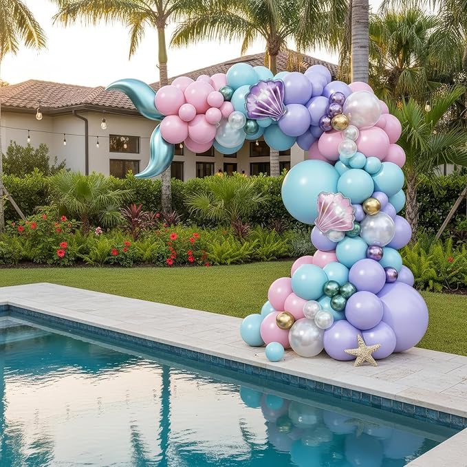 Mermaid Balloon Garland Arch Kit – Under the Sea Party Decorations with Pastel Pink, Blue, Purple, Gold Balloons, Shell & Tail Foil Balloons, Ocean Theme Birthday, Baby Shower Décor by Vellax®