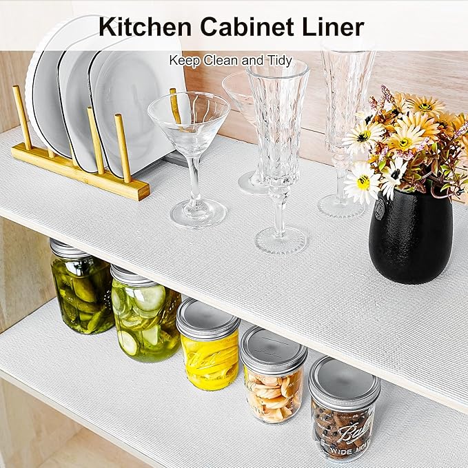 Drawer and Shelf Liner for Kitchen Cabinet,Non-Adhesive Cabinet Liner 12in x 30FT,Waterproof Shelf Paper Non-Slip Mats Cupboard Liners Contact Protect Dresser/Shelves/Table-White