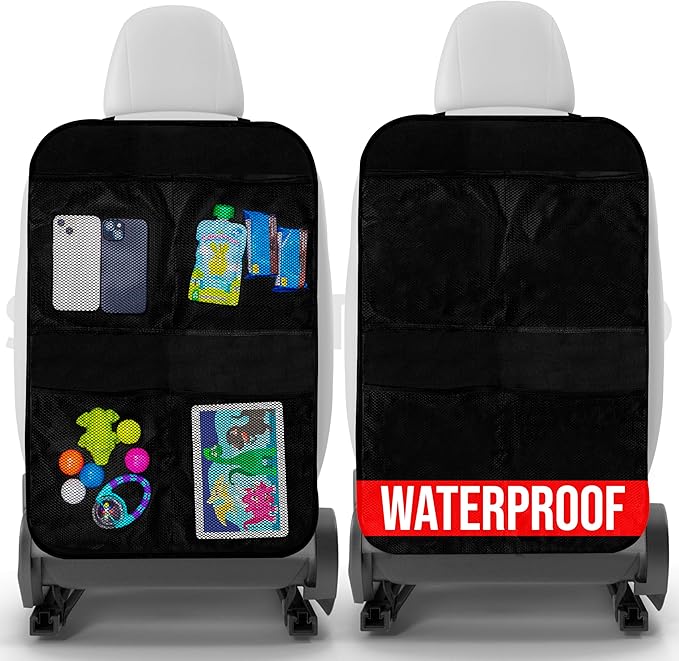 2 Pack Kick Mats Back Seat Protector - Backseat Car Organizer for Kids, Car Storage Organizer, Back Seat Cars Organizers, Cars Organizers Backs Seats, Travel Accessories, 4 Pockets