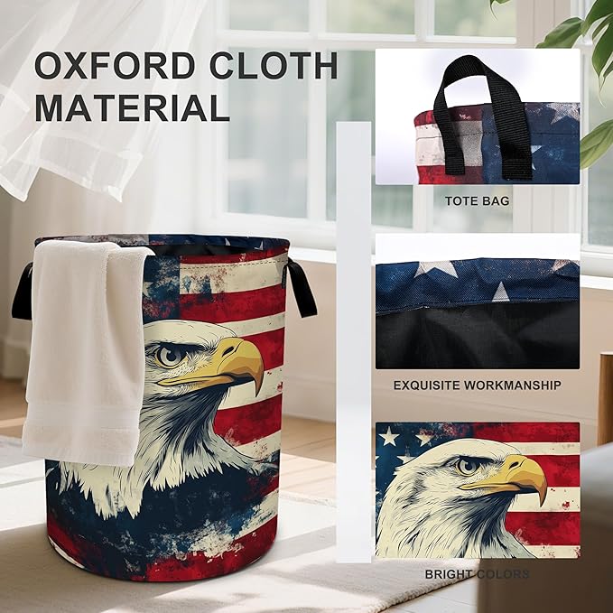 Vintage American Flag Eagle Laundry Basket Laundry Hamper With Handles Collapsible Laundry Baskets Storage Basket For Room Bathroom Bedroom Decor