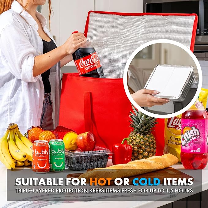 Carrywell Insulated Food Delivery and Catering Bags, XXXL Pizza Delivery and Reusable Warming Bag, Thermal Insulation Tote for Hot and Cold Food, Doordash, Not-Made In China