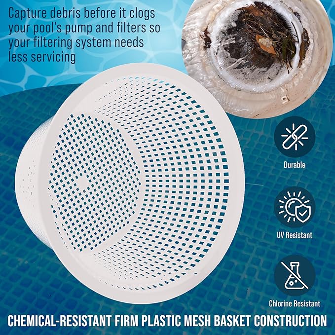U.S. Pool Supply Swimming Pool Plastic Skimmer Replacement Basket (Set of 2) - Skimmer Basket for Inground Pool, Skim Filter Remove Leaves and Debris - 8" Top, 5.5" Bottom, 5" Deep - Not Weighted