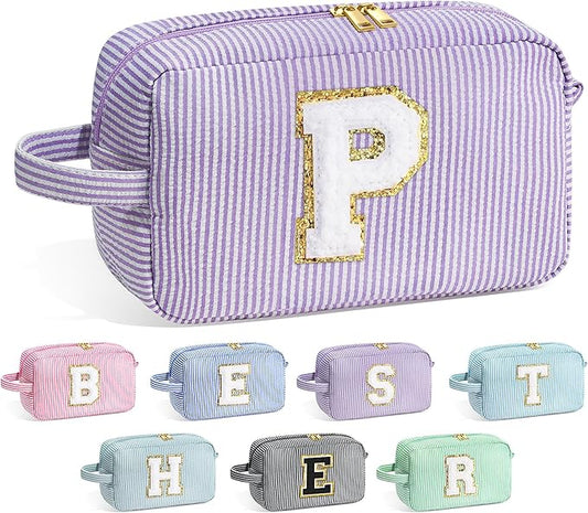 YOOLIFE Initial Makeup Bag - Personalized Monogram Cute Makeup Bags, Girls Makeup Toiletry Bag Pouch, Make Up Case for Women Her Best Friend Friendship Sister Teacher, Birthday Gifts for Women P