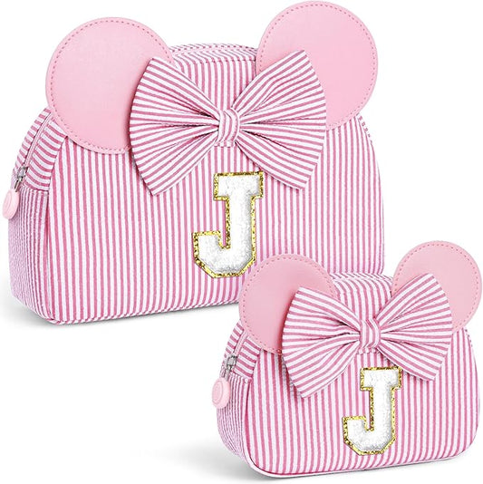 Christmas Gifts for Kids, Personalized Initial Makeup Bag Birthday Gifts for 2 3 4 5 6 7 Years Old Girl Kids Pink Initial Cosmetic Travel Toiletry Bag for Girls Sister Daughter Pink J