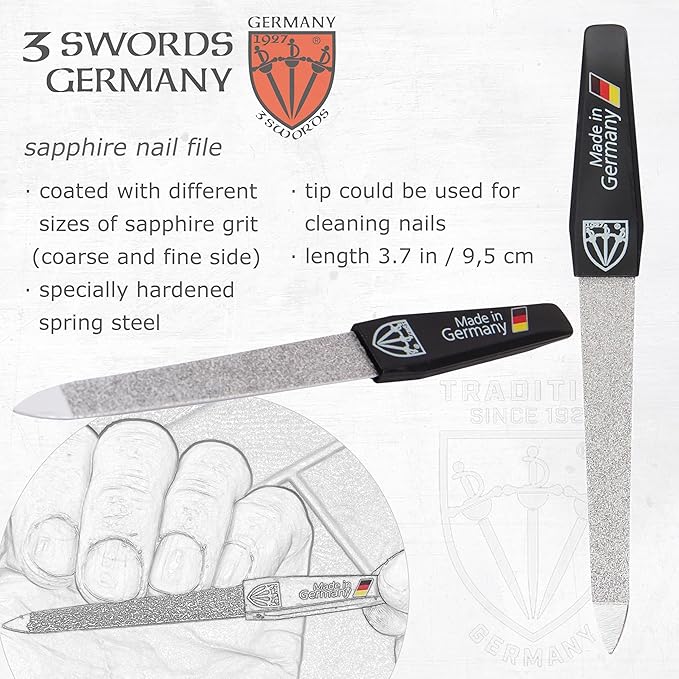 3 Swords Germany - Brand Quality 4 Piece Manicure Pedicure Grooming kit Set for Professional Finger & Toe Nail Care Tweezers File Clipper Fashion Leather case in Gift Box, Made by 3 Swords (02563)