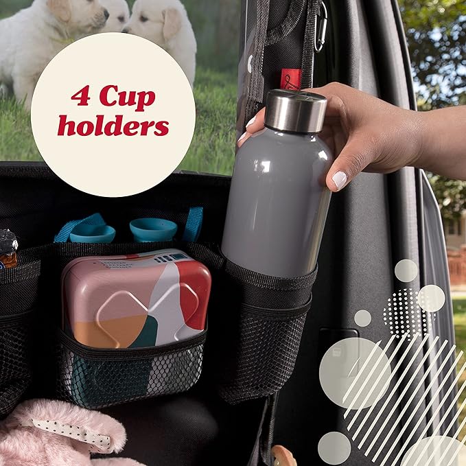 Lusso Gear Backseat Car Organizer- Kick Mat Protects Against Kids Feet - 12 Large Storage Pockets - iPad,Tablet, Water Bottle Holder- Durable, Heavy Duty Road Trip Essential (Black)