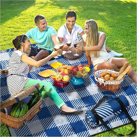 Extra Large Picnic Blankets Fortable 80x80 Oversized Waterproof Sandproof Outdoor Beach Blanket Camping Grass Mat Travel Essential Camper Accessories Glamping Items Hiking Supplies Hiker Necessities