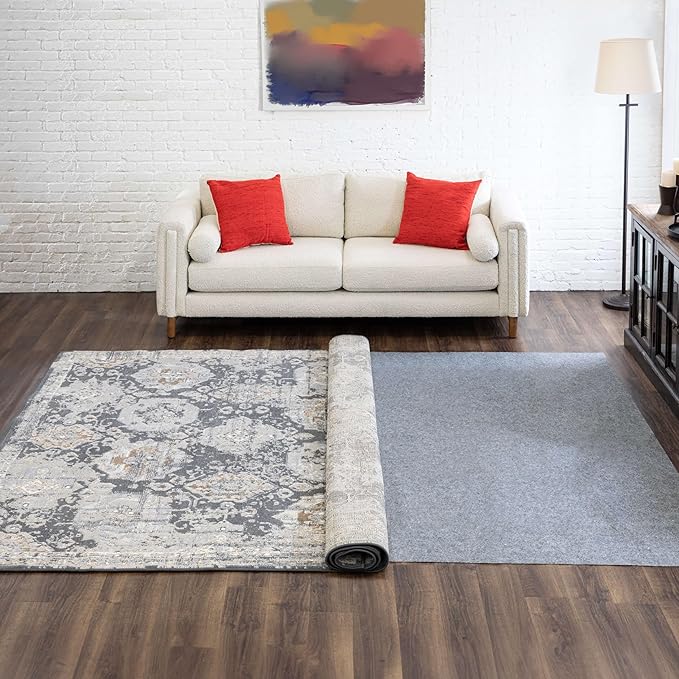 Mohawk Home 4’ x 6’ Non Slip Grip Rug Pad 1/8" Low Profile Felt Cushion + Rubber Gripper, Great for High Traffic Areas - Safe for All Floors