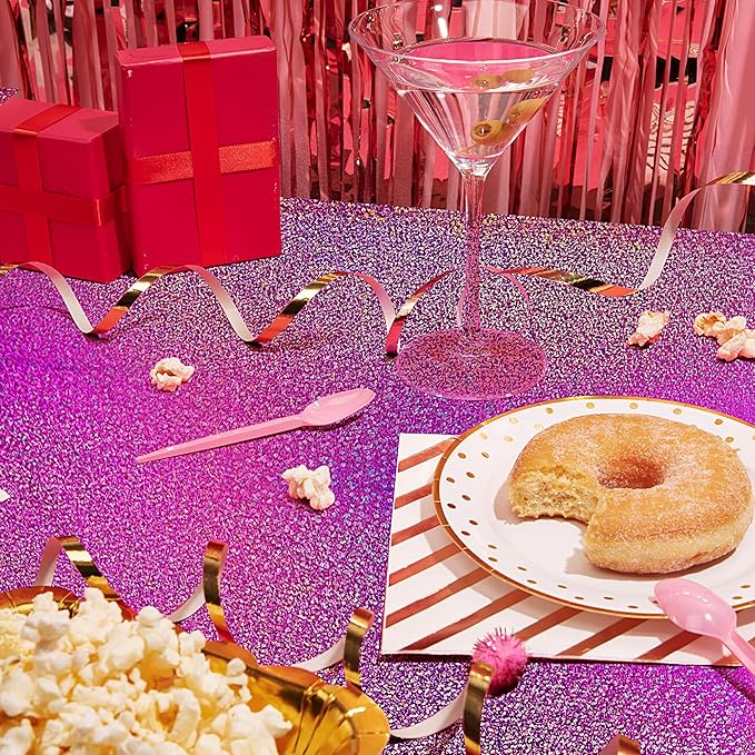 Purple & Fuchsia Red Holographic Tablecloth 40" x 108" Hot Pink Party Decoration Valentine's Day Birthday Party Table Decor Iridescence Plastic Table Cloth for Halloween Bachelorette Supplies