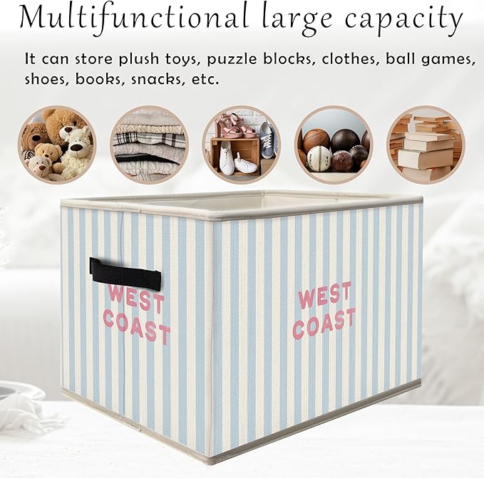 Western Beach Storage Bins Box with Handles, Coastal Cowgirl Room Decor, Preppy Beachy Collapsible Fabric Storage Basket Box Organizer for Bedroom Bathroom Clothes Toys Books