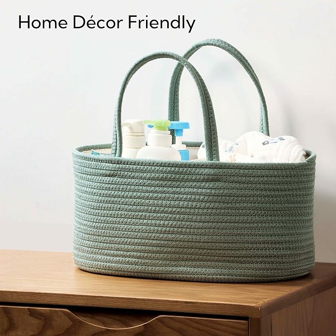 Diaper Caddy Organizer, Empty Gift Basket for Newborn Essentials, Baby Storage Basket, Stylish Gift Bag for Baby Shower, Boys and Girls – Small, Sage Green