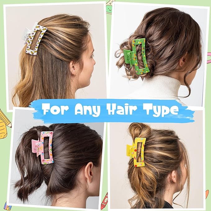 PANTIDE 8Pcs Teacher Hair Claw Clips Accessories for Women Girls - Cute Christmas Teacher Appreciation Gift Pencil Apple Rectangle Nonslip Hair Clips, Strong Hold for Thin Thick Curly Hair