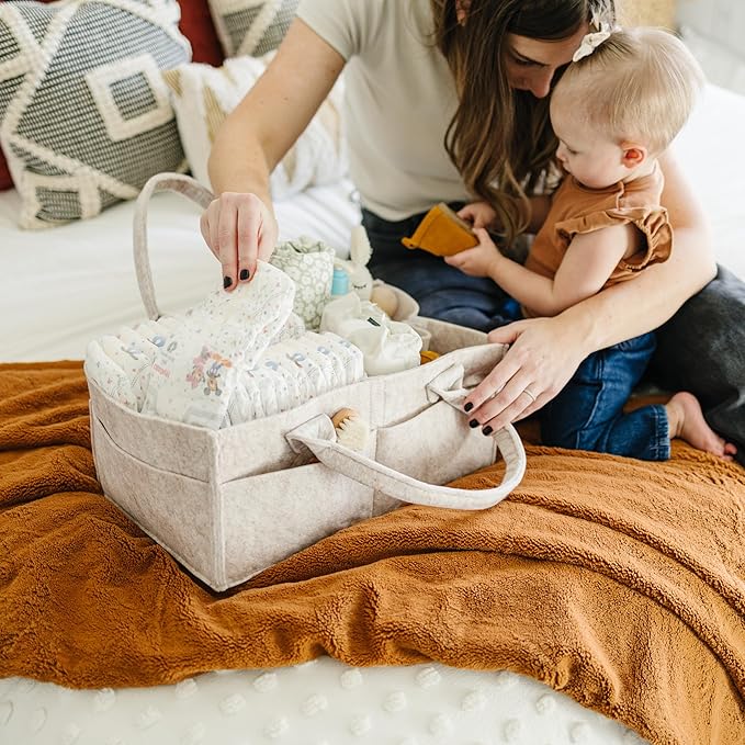 PUTSKA Baby Diaper Caddy Organizer - Nursery Storage Basket for Diaper Station, Baby Basket Shower Gifts List and Registry Must-Haves, Newborn Essentials, Nursery Decor for Boy or Girl-DarkMocha,XL