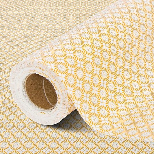 FIFTY FEET 18"x96" Non-Adhesive Shelf Liner for Kitchen Cabinets and Drawers, Washable Non-Slip PVC Cabinet Liner (Yellow Circle)(1 Roll)