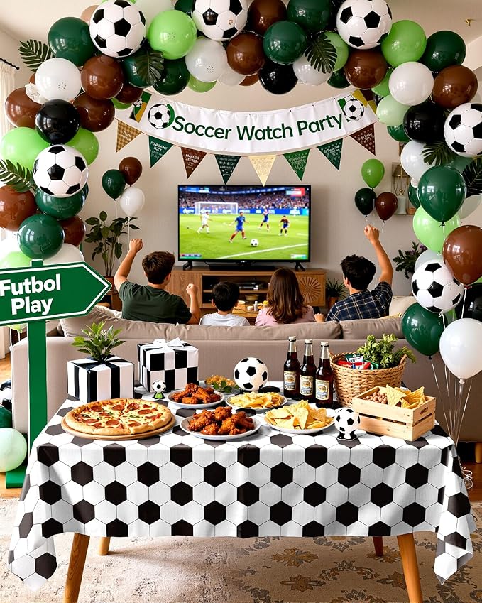 Pureegg Soccer Party Decorations 2026 Plastic Tablecloth Disposable 10 Pack, Rectangle Table Cover 54 x 108 Inch, Plastic Table Cloth for Soccer Birthday Party, Green and White Soccer