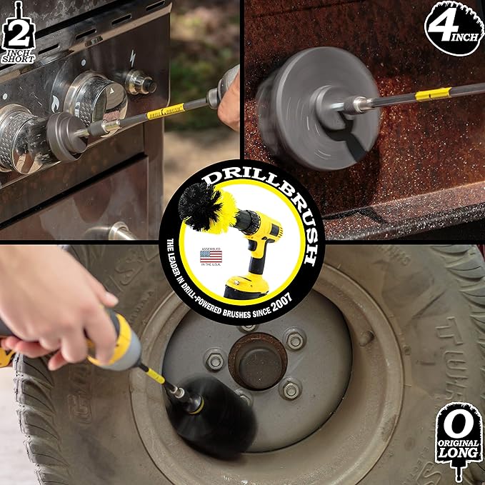 Oil Stain Remover Scrub Brush Attachment for Drill Set - Household Cleaning Tools and Scrub Brushes for Cleaning Grills - Electric Spin Scrubber Cleaning Supplies Set - Industrial Cleaning Products