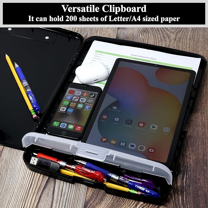 Think2Master [3 Pack] Black Plastic Storage Clipboard with Pencil Holder. | 25% Heavier & 25% Sturdier| Heavy Duty. Nursing, Teacher & Classroom Must Have.