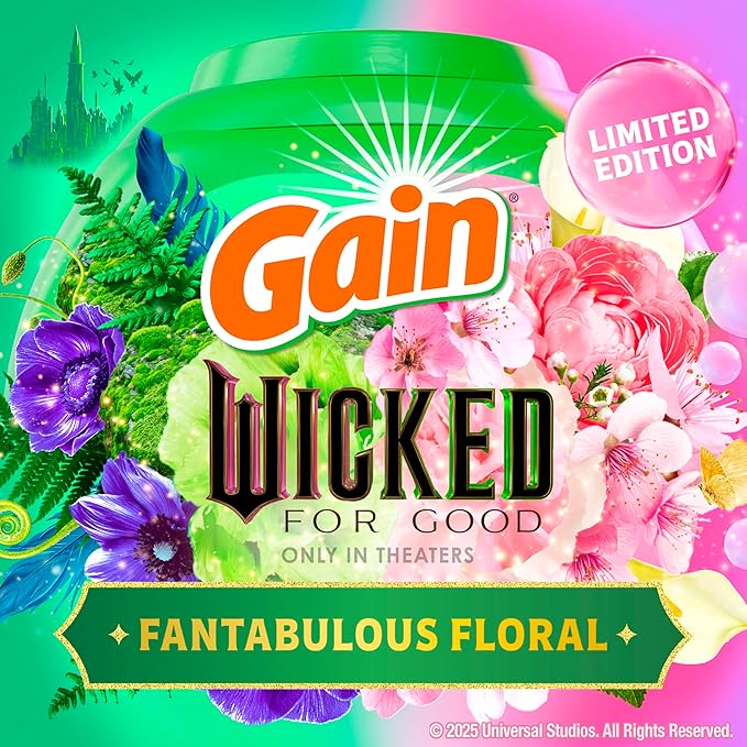 Gain Flings! "Wicked: For Good" Limited Edition Laundry Detergent Pacs, 42 Count, Fantabulous Floral Scent, 3 in 1 HE Detergent Pacs with Oxi Boost and Febreeze