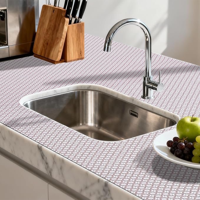 FIFTY FEET 12"x120" Non-Adhesive Shelf Liner for Kitchen Cabinets and Drawers, Washable Non-Slip PVC Cabinet Liner (Red Circle)(1 Roll)