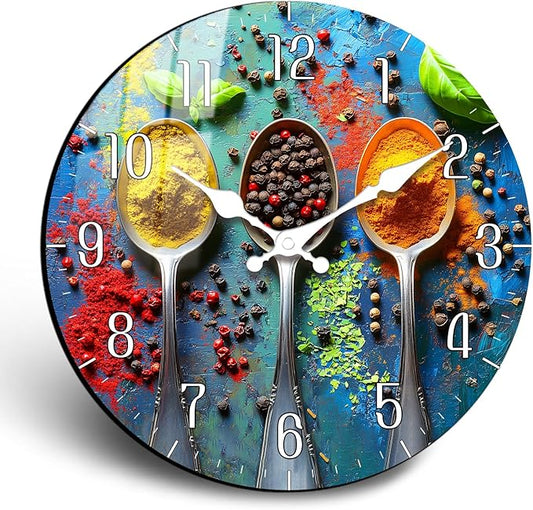 Large Vintage Spice Wall Clock for Kitchen - Silent Analog Wall Clocks Battery Operated 16 Inch, Decorative Wall Clocks for Living Room, Bedroom, Office