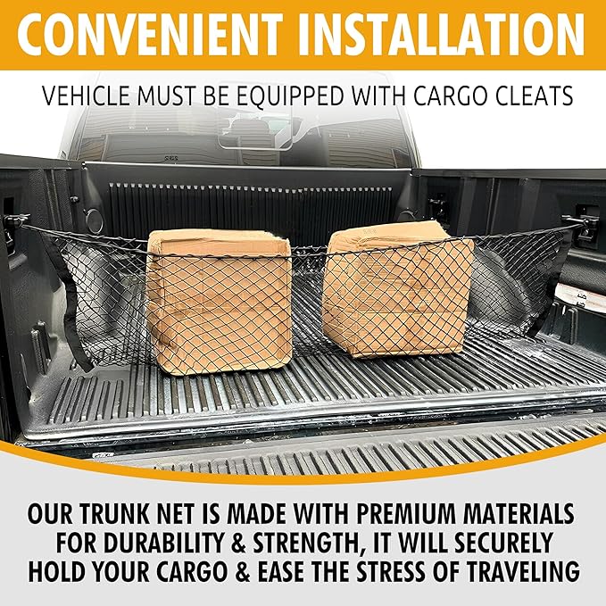 Trunk Envelope Style Mesh Cargo Net for Toyota Tacoma 2005-2025 - Premium Trunk Organizers & Storage - Cargo Net for Pickup Truck Bed - Truck Bed Divider - Car Organizer for Pickup
