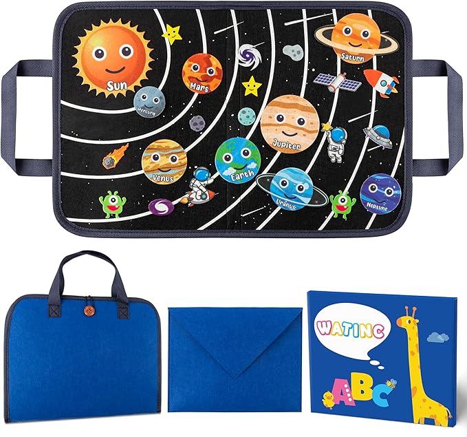 WATINC Travel Felt Board Story Set - 25PCS Portable Felt Board Educational Birthday Gift for Boys & Girls, Themed Storytelling Preschool Early Learning Interactive Play Kit for Toddlers (Space)