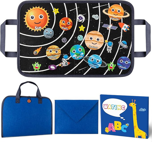 WATINC Travel Felt Board Story Set - 25PCS Portable Felt Board Educational Birthday Gift for Boys & Girls, Themed Storytelling Preschool Early Learning Interactive Play Kit for Toddlers (Space)