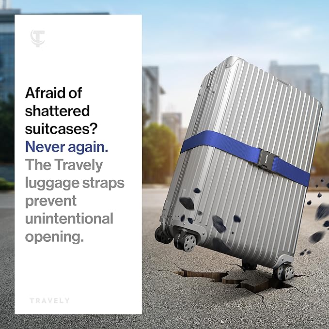 TRAVELY Luggage Straps - Particularly conspicuous & Secure - Incl. 2 Name Tags - Luggage Strap Ideal crosswise - [Set of 2]