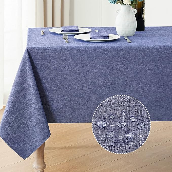 Rectangle Tablecloth Linen Textured Waterproof & Stain Resistant Table Cloth Wrinkle Free Decorative Fabric Farmhouse Table Cover for Dining/Party/Buffet/Wedding, 60 x 84 Inch, Demin Blue