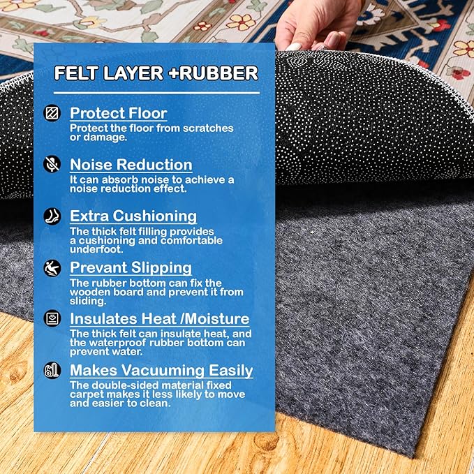 Non-Slip Rug Pads 4 x 4 ft, 100% Waterproof Rug Non-Skid Pad for All Floors and Finishes, Durable Hardwood Floor Protective Felt Keeps Rugs in Place, Safe and Secure