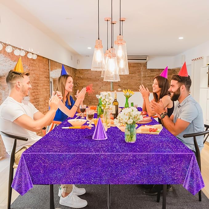 Sparkling Holographic Laser Tablecloth - Shimmering, Waterproof, Easy to Clean - Ideal for Halloween, Bachelorette, Birthday, Wedding, and Anniversary Party Decorations (Purple & Green & Gold, 3)