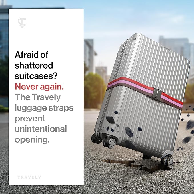 TRAVELY Luggage Straps - Particularly conspicuous & Secure - Incl. 2 Name Tags - Luggage Strap Ideal crosswise - [Set of 2]