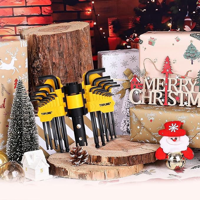 Topline 27-Piece Long Arm Allen Wrench Set with Ball End, SAE, Metric Hex Key Set Included, Hex L-Key Set, Portable Allen Key Set With Storage Rack for Basic Home Repair and General Applications