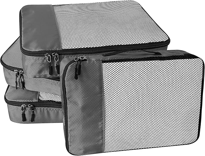 4-Piece Packing Cubes Travel Accessories Set for Suitcases - Luggage Organizer Bags with Double Zipper - Mesh Top - Small - Dark Grey