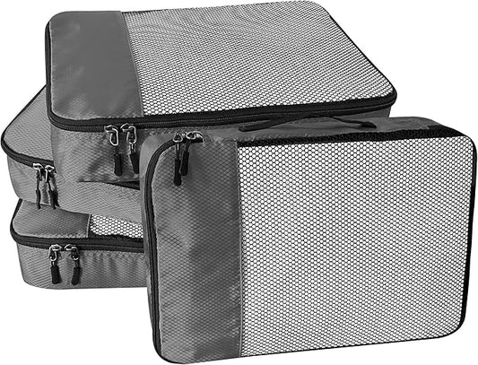 4-Piece Packing Cubes Travel Accessories Set for Suitcases - Luggage Organizer Bags with Double Zipper - Mesh Top - Small - Dark Grey